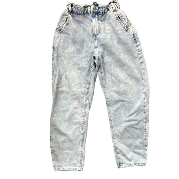 Zara Baggy Paperbag Jeans - Womens Size 4 - Crop High Waisted Light Wash Denim - Picture 1 of 12